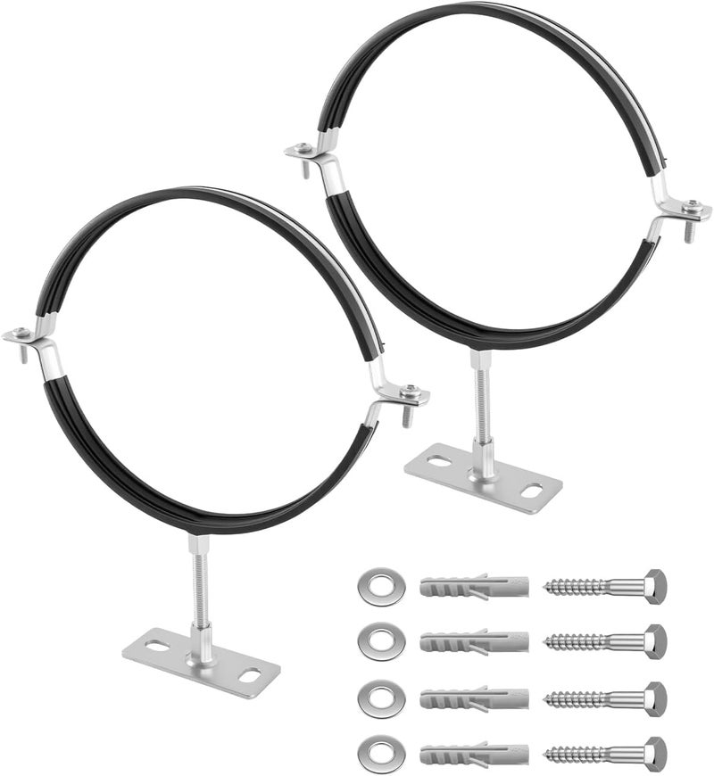 GRSVDF 2 Pcs 8 Inch Adjustable Pipe Bracket, Split Ring Pipe Hanger, Heavy Duty B Vent Wall Strap Round Gas Vent Strap, Chimney Support Mount with Mounting Screws Anti-Slip Pads - Image 1